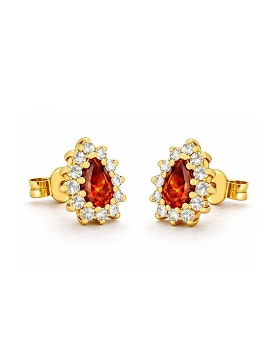 Created Garnet & White Sapphire Stud Earrings 14k Gold Plated (.925)
